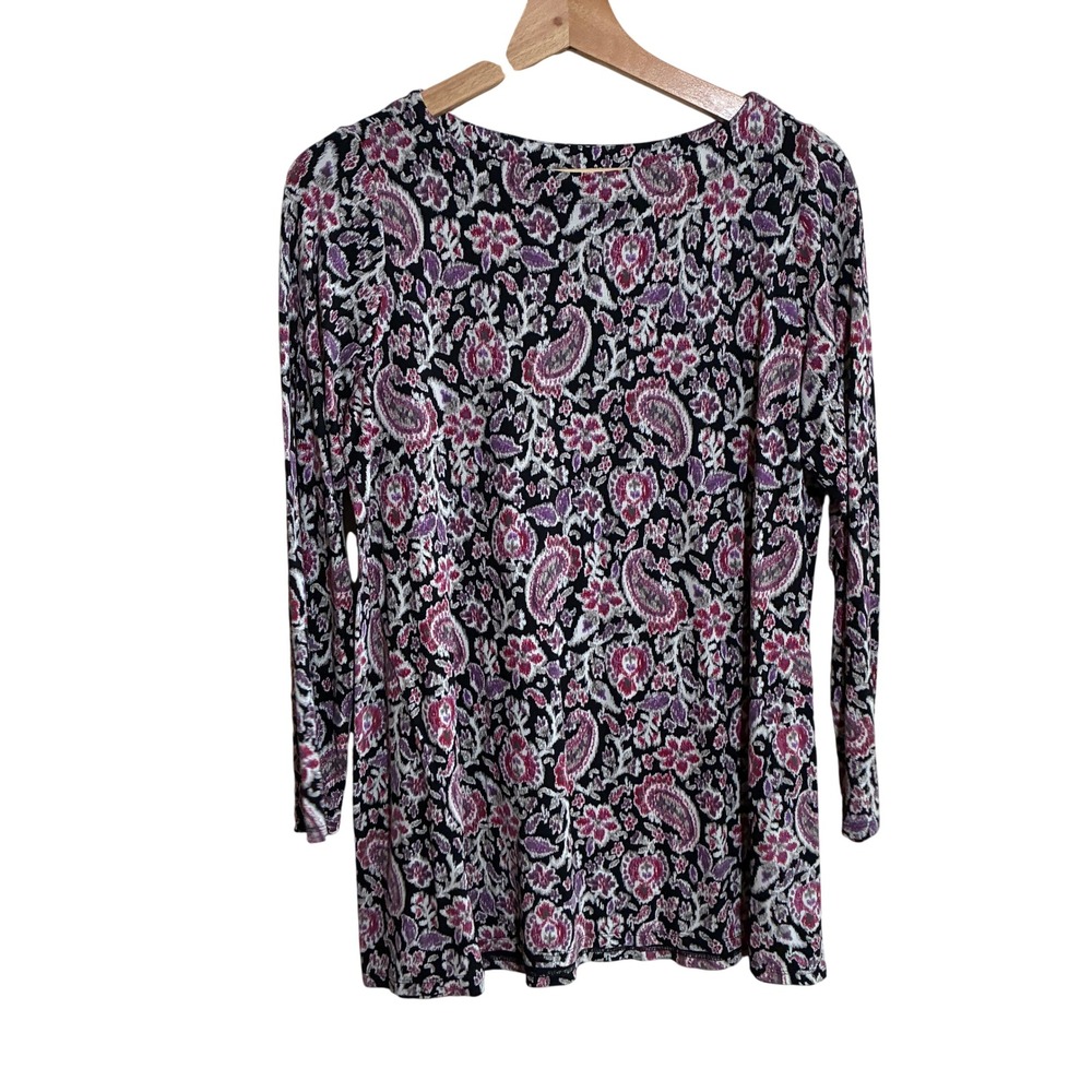 J. Jill Wearever Paisley Print Tunic S Petite Purple Black Women Rayon Spandex